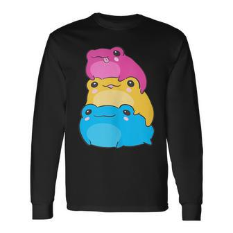Pansexual Flag Color Frogs Subtle Pan Pride Lgbtq Aesthetic Long Sleeve T-Shirt | Mazezy