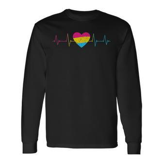 Pansexual Heartbeat Pan Flag Ekg Pulse Line Lgbt Pride Long Sleeve T-Shirt T-Shirt | Mazezy
