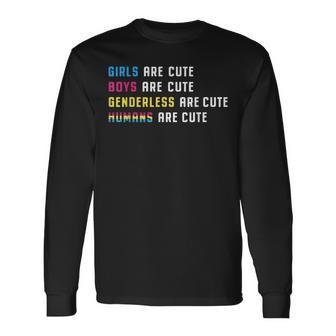 Pansexual Pride Girls Boys Genderless Humans Are Cute Lgbt Long Sleeve T-Shirt | Mazezy
