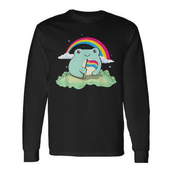 Pansexual Pride Pan Flag Cute Frog Subtle Lgbtq Long Sleeve T-Shirt | Mazezy