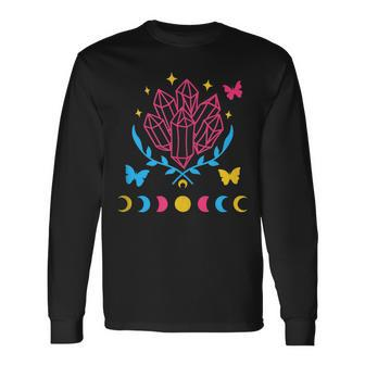 Pansexual Subtle Pan Pride Lgbtq Subtle Moon Phase Crystals Long Sleeve T-Shirt T-Shirt | Mazezy