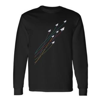 Paper Airplane Flying Colorful Paper Plane Master Origami Long Sleeve T-Shirt | Mazezy