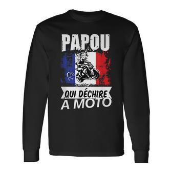 Papou Biker Motorbike Idea For Grandad Long Sleeve T-Shirt T-Shirt | Mazezy