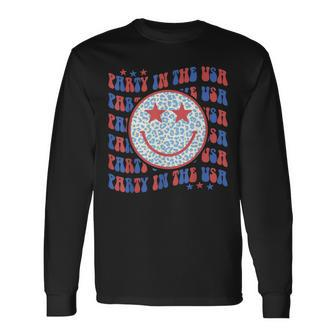 Party In The Usa Happy Face Leopard Pattern 4Th Of July Long Sleeve T-Shirt T-Shirt | Mazezy