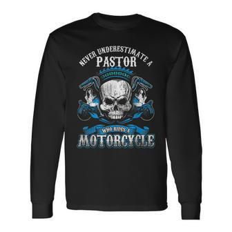 Pastor Biker Never Underestimate Motorcycle Skull Long Sleeve T-Shirt - Seseable
