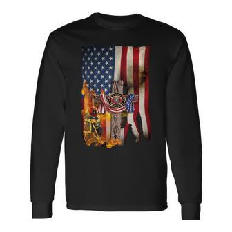 Patriot Day September 11 Firefighter God Bless Usa Black Mug Long Sleeve T-Shirt - Monsterry