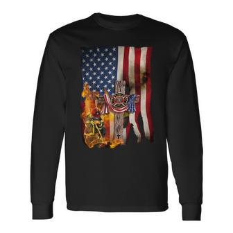 Patriot Day September 11 Firefighter God Bless Usa Standard Long Sleeve T-Shirt - Monsterry