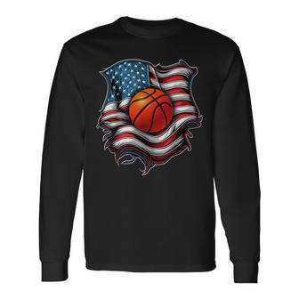 Patriotic Basketball 4Th Of July Usa American Flag Boys Long Sleeve T-Shirt T-Shirt | Mazezy AU