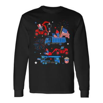 Patriotic Construction Excavator 4Th Of July Boy Kid Toddler Long Sleeve T-Shirt | Mazezy