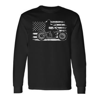Patriotic Motorcycle Vintage American Us Flag Biker Long Sleeve T-Shirt | Mazezy