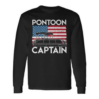 Patriotic Pontoon Captain Us American Flag Boat Owner Long Sleeve T-Shirt | Mazezy