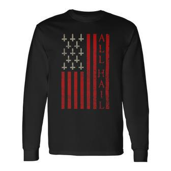 Patriotic Satan American Flag Occult Pentagram Baphomet 666 1 Long Sleeve T-Shirt - Monsterry DE