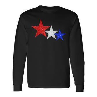 Patriotic Stars Sparkle Red White Blue American 4Th Of July Long Sleeve T-Shirt T-Shirt | Mazezy