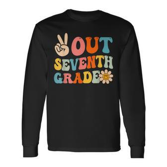 Peace Out 7Th Grade Graduation Last Day Of School Groovy Long Sleeve T-Shirt T-Shirt | Mazezy