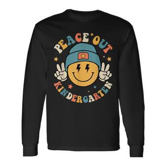 Peace Out Kindergarten Groovy Retro Happy Last Day Of School Long Sleeve T-Shirt T-Shirt | Mazezy