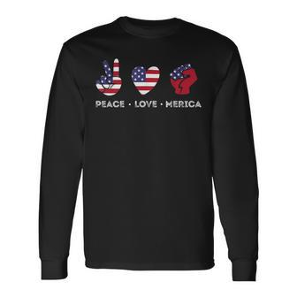 Peace With Love And America Usa Flag 4Th Of July Long Sleeve T-Shirt - Monsterry