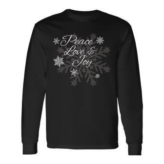 Peace Love & Joy Holiday Season Snowflake Themed X-Mas Long Sleeve T-Shirt | Mazezy