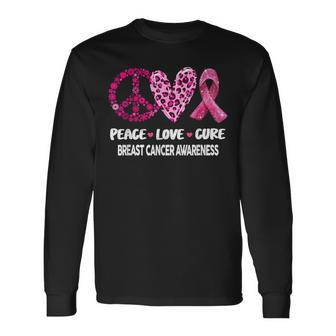 Peace Love Cure Pink Ribbon Breast Cancer Awareness Long Sleeve - Seseable