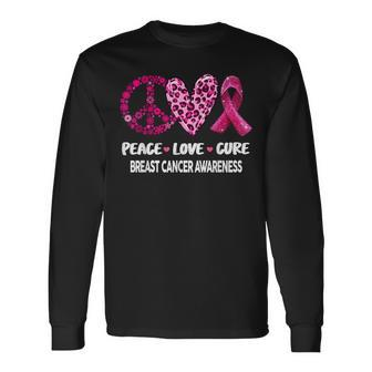 Peace Love Cure Pink Ribbon Breast Cancer Awareness Long Sleeve T-Shirt | Mazezy