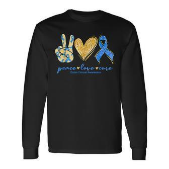 Peace Love Cures Ribbon Colon Cancer Awareness Supporter Long Sleeve T-Shirt - Seseable