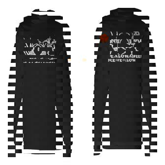 Peace Love Halloween Happy Halloween Pumpkin Skeleton Hands Long Sleeve T-Shirt - Monsterry