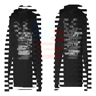 Peace Sign American Flag Vintage Usa Long Sleeve T-Shirt - Monsterry