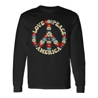 Peace Sign Love Peace America 70S Hippie Patriotic Long Sleeve T-Shirt T-Shirt | Mazezy