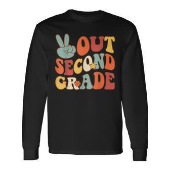 Peace Sign Out Second Grade Groovy 2Nd Last Days School Long Sleeve T-Shirt T-Shirt | Mazezy
