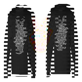 Peace Sign Two Fingers Distressed Long Sleeve T-Shirt | Mazezy