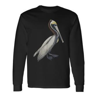 Pelican Vintage Bird Graphic Brown Pelican Long Sleeve T-Shirt | Mazezy