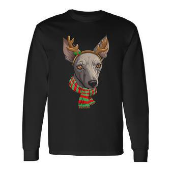 Peruvian Inca Orchid Dog Christmas Reindeer Santa Hat Long Sleeve T-Shirt | Mazezy