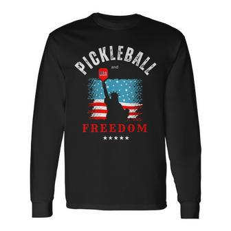 Pickleball funny Pickleball Pickleball And Freedom Long Sleeve T-Shirt - Seseable