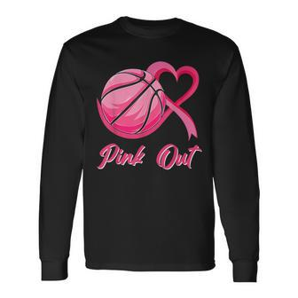 Pink Out Basketball Breast Cancer Awareness Pink Ribbon Long Sleeve T-Shirt | Mazezy