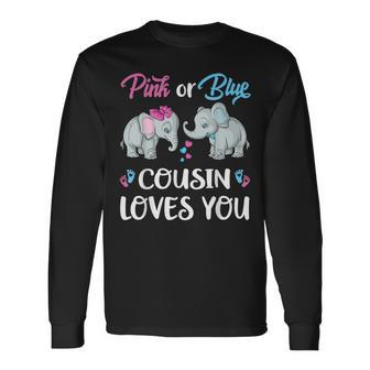 Pink Or Blue Cousin Loves You Elephants Gender Reveal Long Sleeve T-Shirt - Thegiftio UK