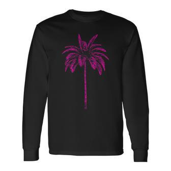 Pink Palm Beachwear Beach Outfit Surfing Retro Palm Tree Long Sleeve T-Shirt | Mazezy
