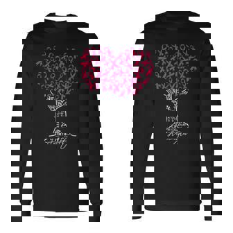 Pink Ribbon Tree Heart Breast Cancer Support Family Long Sleeve T-Shirt - Thegiftio UK