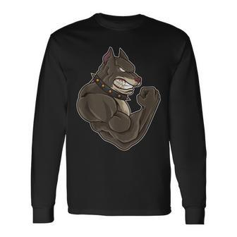 Pitbull At The Gym Muscle Fitness Training Long Sleeve T-Shirt | Mazezy AU