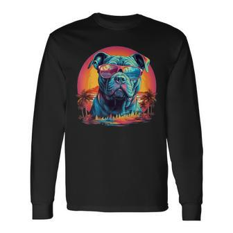 Pitbull Sunset Retro Pitties Dog Lover Owner Long Sleeve T-Shirt | Mazezy