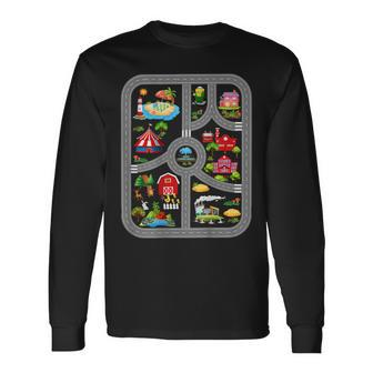Play Cars On Dads Back Mat Road Car Race Track Long Sleeve T-Shirt T-Shirt | Mazezy