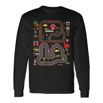 Play Cars And Train On Dads Back Mat Road Car Race Track Long Sleeve T-Shirt - Seseable