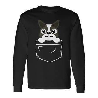 Pocket Boston Terrier Long Sleeve T-Shirt | Mazezy