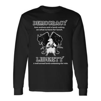 Political Liberty Vs Democracy Lamb Two Wolves Novelty Long Sleeve T-Shirt T-Shirt | Mazezy