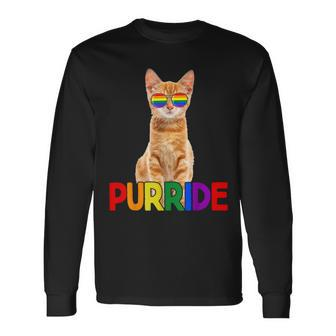 Pride Gay Cute Cat Purride Lgbtq Long Sleeve T-Shirt | Mazezy