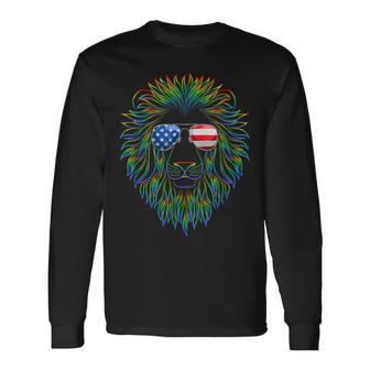 Pride Of The United State Lion With Usa Sunglasses Long Sleeve T-Shirt T-Shirt | Mazezy