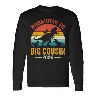 Promoted To Big Cousin 2024 Dinosaur T-Rex Long Sleeve T-Shirt - Monsterry DE