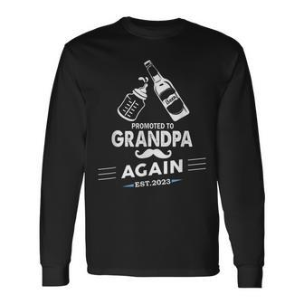 Promoted To Grandpa Again 2023 Baby Pregnancy Announcements Long Sleeve T-Shirt T-Shirt | Mazezy