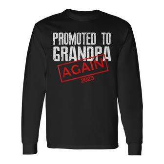 Promoted To Grandpa Again Est 2023 Pregnancy Fathers Day Long Sleeve T-Shirt T-Shirt | Mazezy