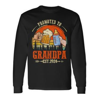 Promoted To Grandpa Est 2024 Retro Fathers Day New Grandpa Long Sleeve T-Shirt - Monsterry UK