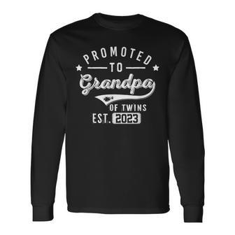 Promoted To Grandpa Of Twins Est 2023 Twin Baby Shower Daddy Long Sleeve T-Shirt - Monsterry DE