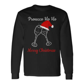 Prosecco Ho Ho Christmas Party Santa Hat Long Sleeve T-Shirt | Mazezy